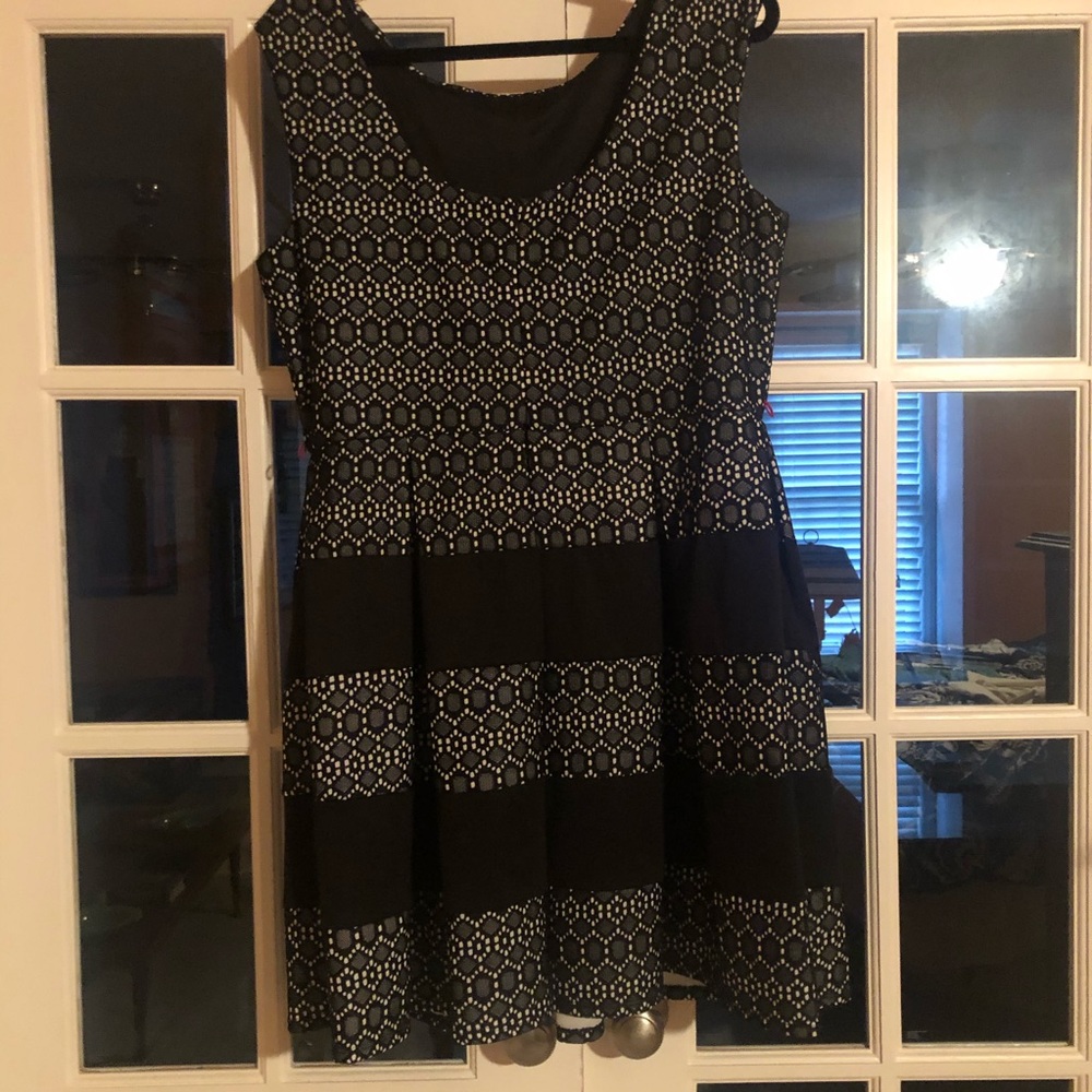 Black and white fit and flair dress